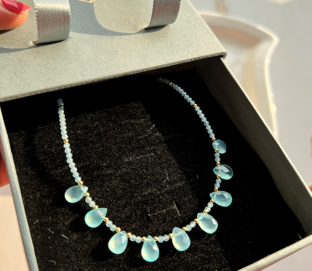 925 Silver Aqua Chalcedony Necklace - Amrrutam