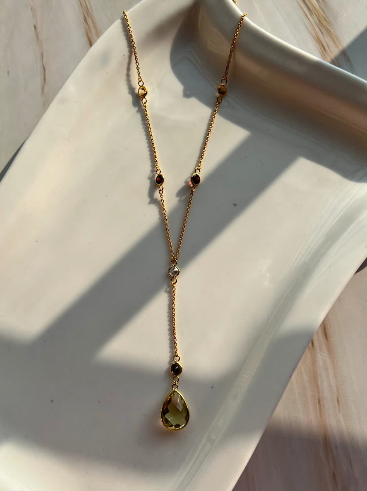 925 Silver Multi Gemstone Long Necklace - Amrrutam