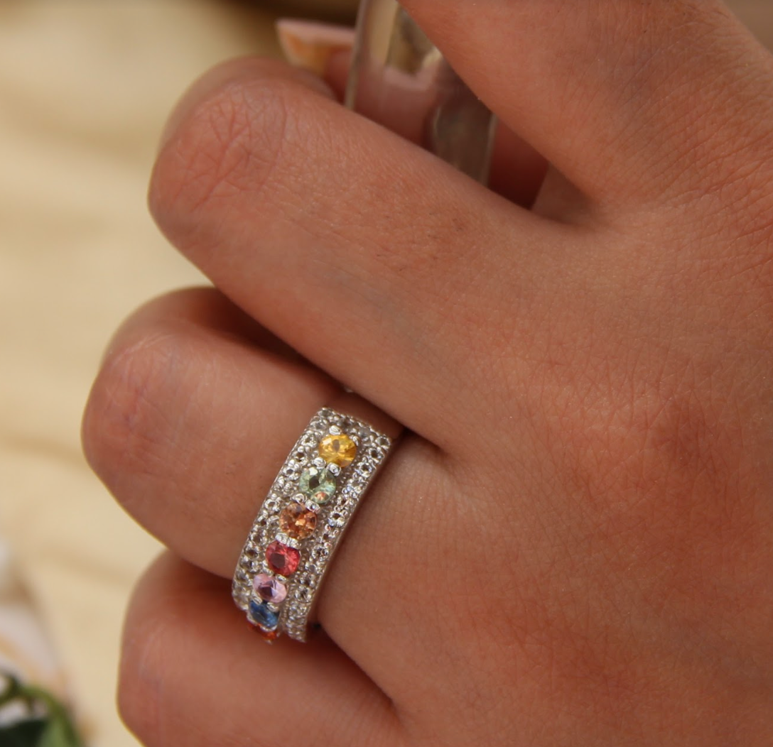 925 Silver Multi Sapphire Cocktail Ring - Amrrutam