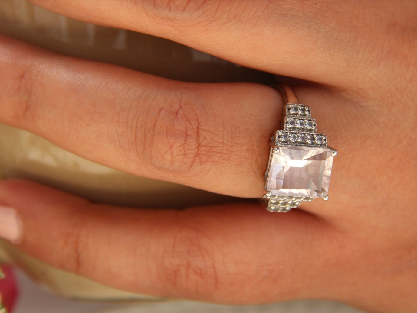 925 Silver Rose Quartz Cocktail Ring - Amrrutam