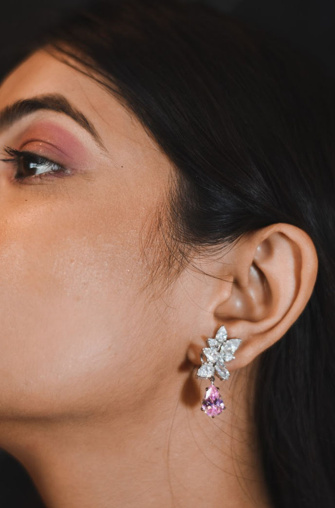 925 Silver Pink Swarovski Earrings - Amrrutam
