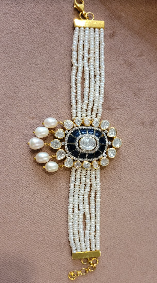 925 Silver Navy Pearl Bracelet - Amrrutam