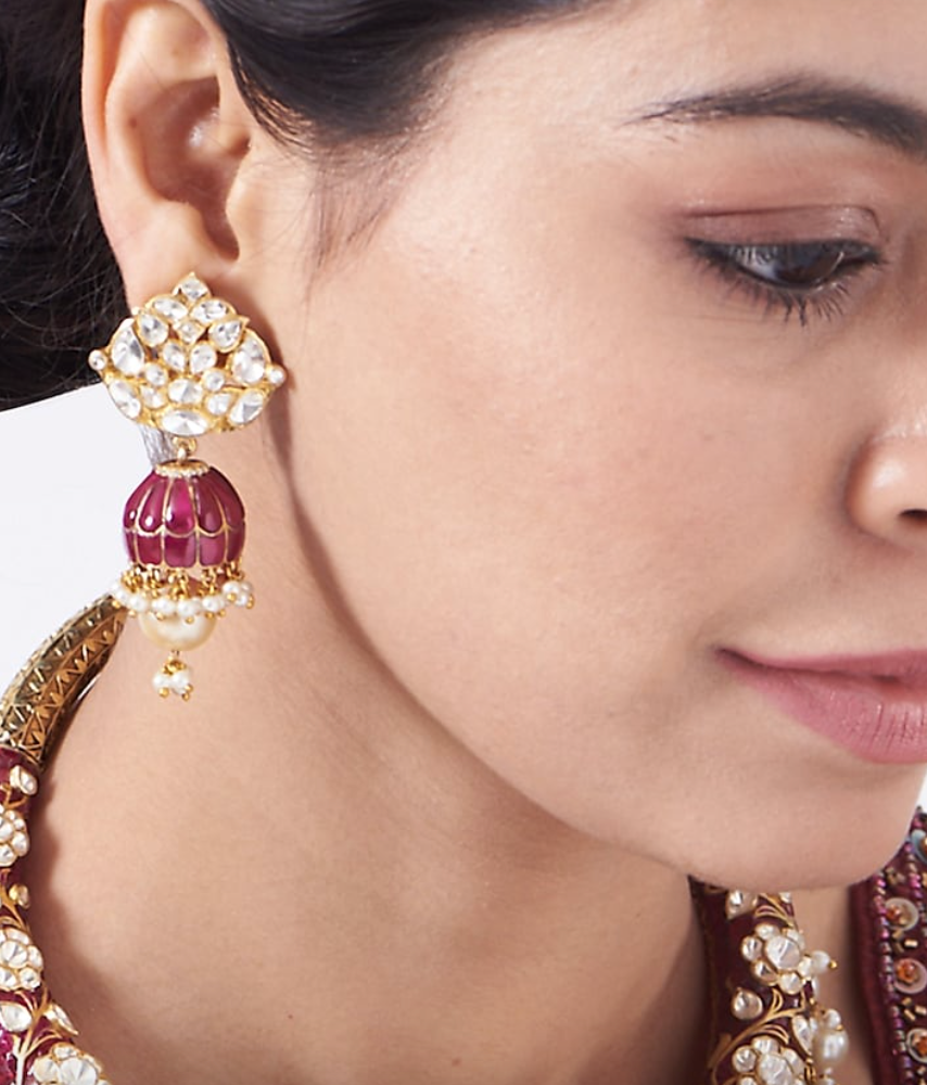 925 Silver Pink Jhumki Earrings - Amrrutam