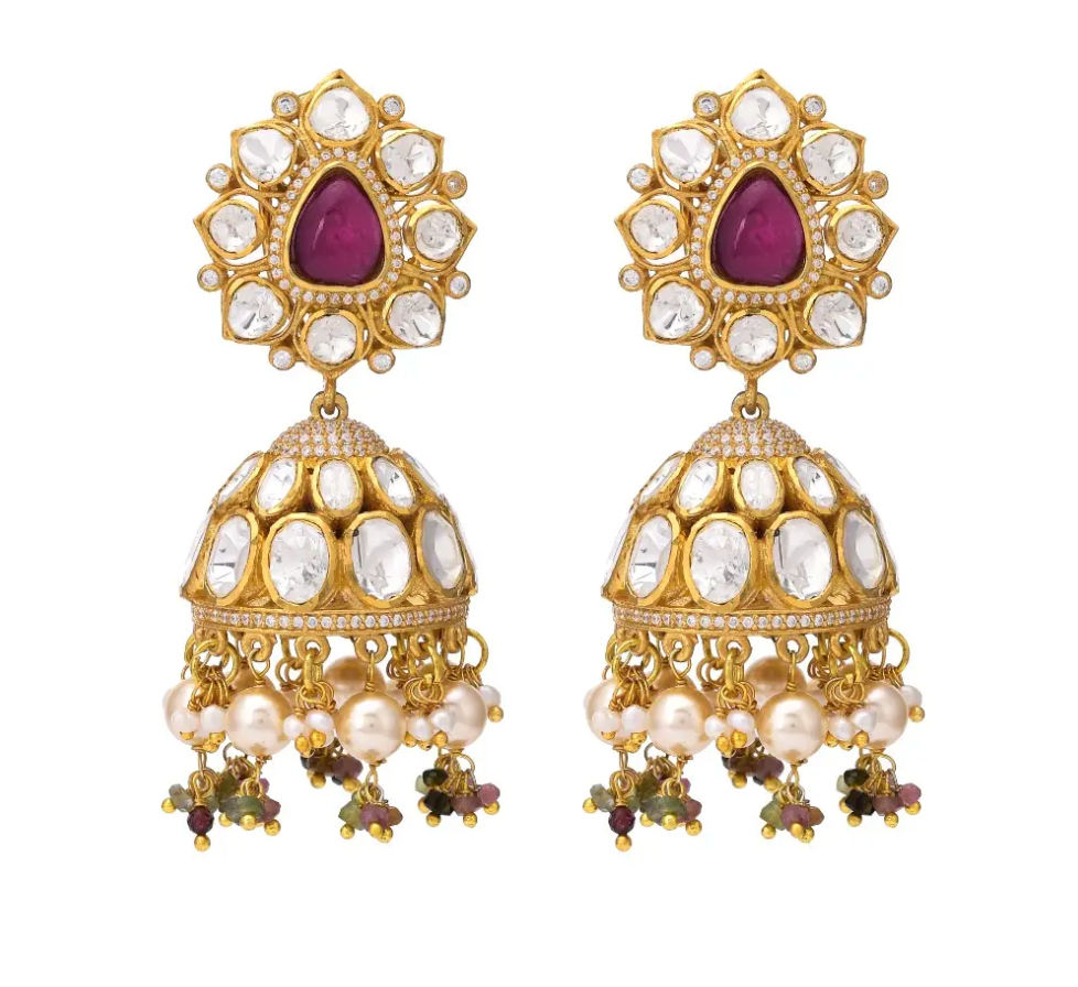 925 Silver Vibha Polki Jhumka Earrings - Amrrutam