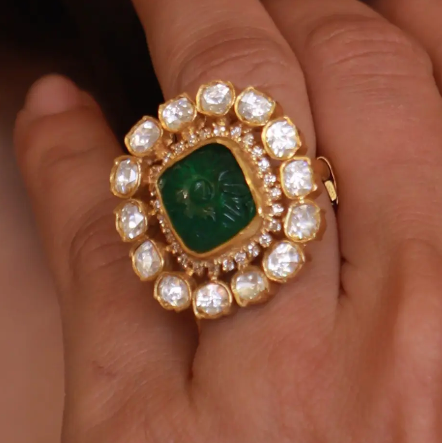 925 Silver Charita Polki Ring - Amrrutam
