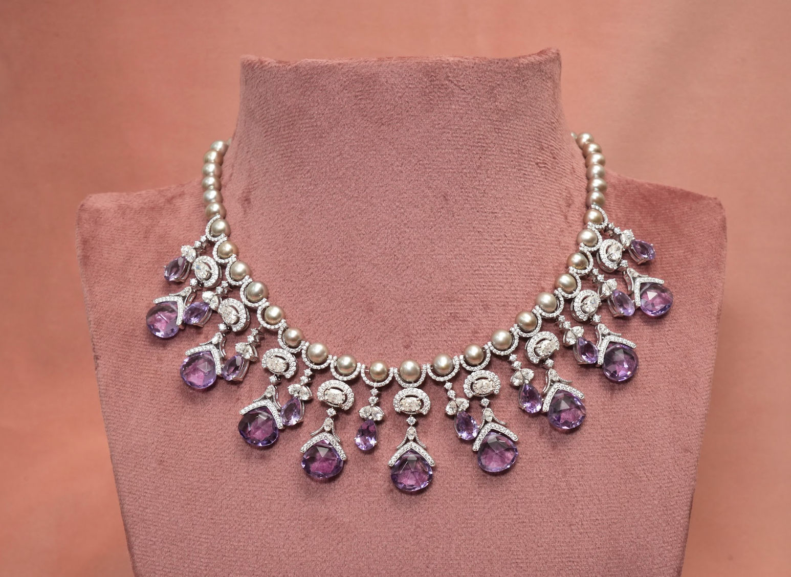 925 Silver Miera Amethyst Necklace Set - Amrrutam