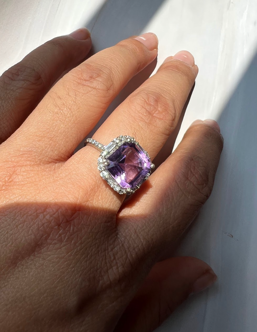 925 Silver Octavia Amethyst Cocktail Ring - Amrrutam