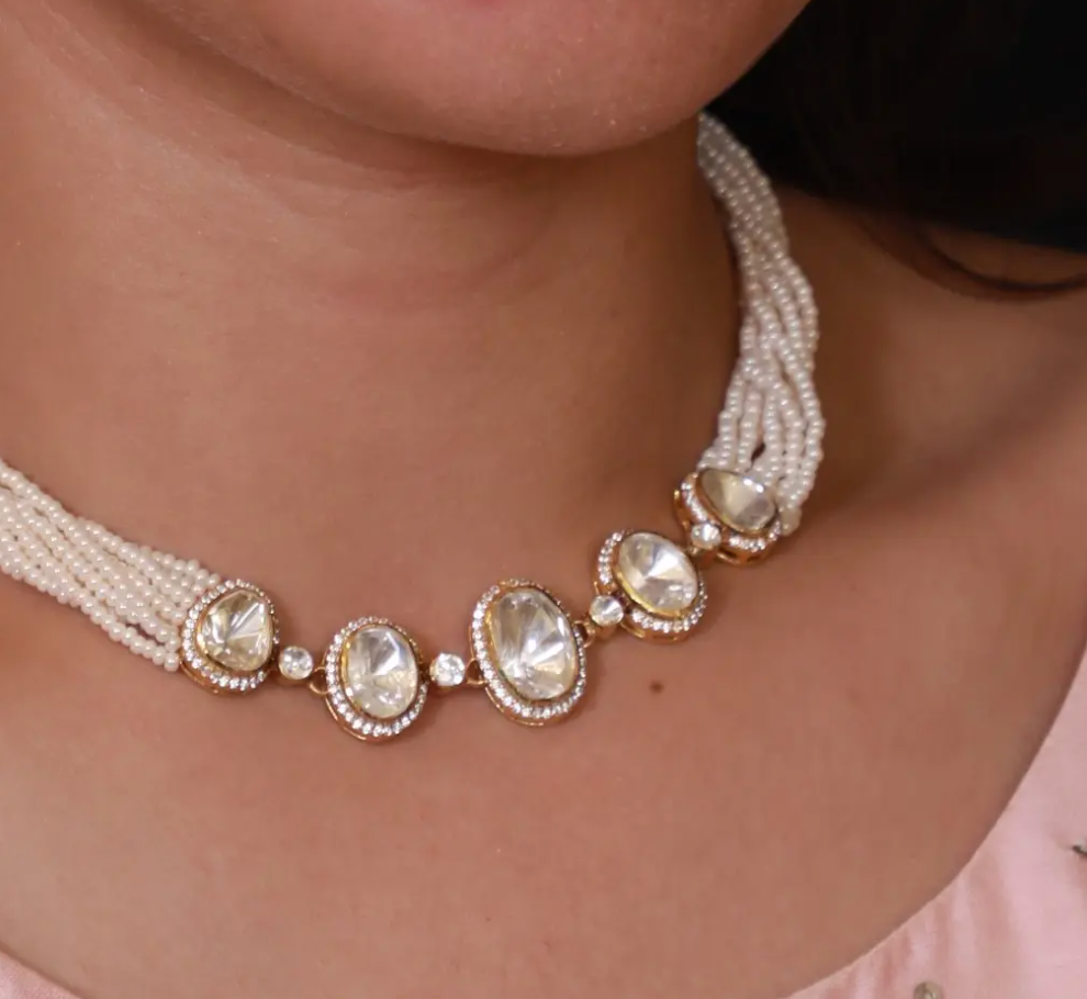 925 Silver Bodhi Polki Choker Necklace - Amrrutam
