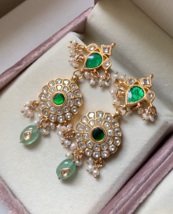 925 Silver Firoz Green Polki Earrings - Amrrutam