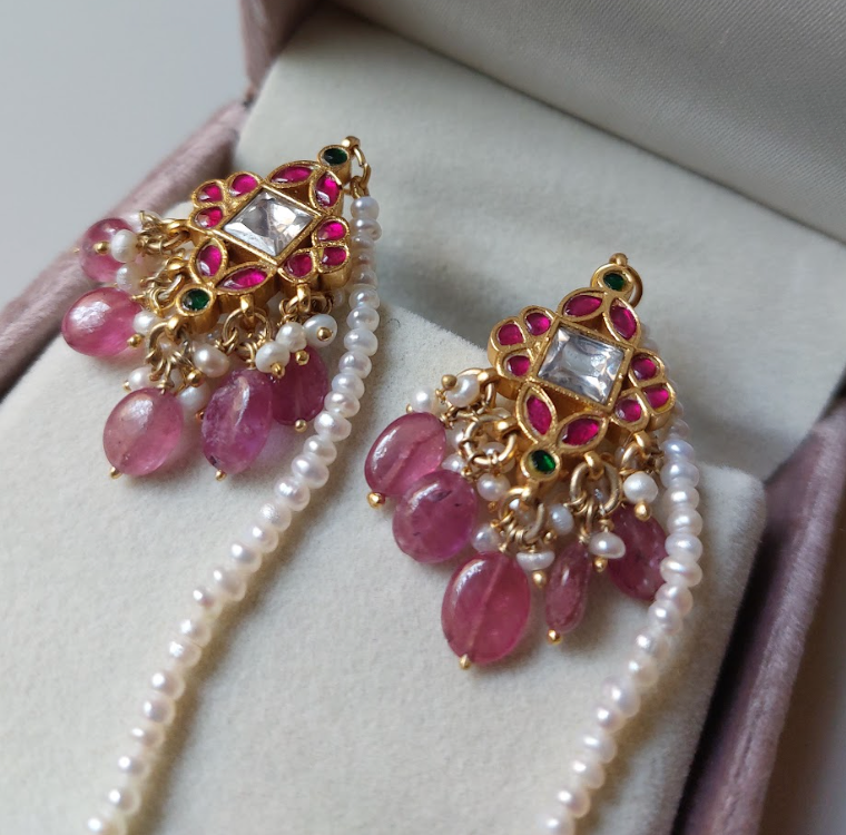 925 Silver Kundan Jadau Earrings With Natural Tourmaline - Amrrutam