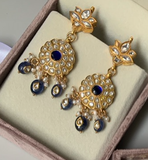 925 Silver Firoz Blue Polki Earrings - Amrrutam
