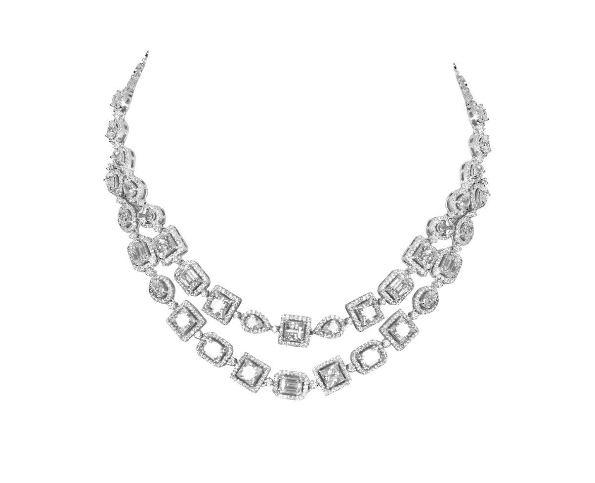 925 Silver Swarovski Double Layer Necklace - Amrrutam