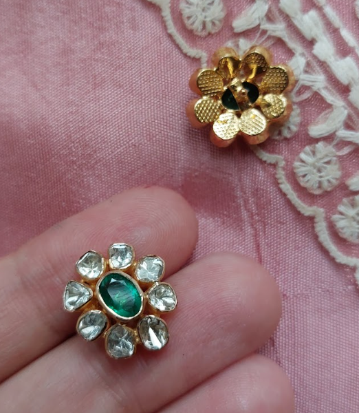 14K Gold Emerald Diamond Polki Top Earrings - Amrrutam