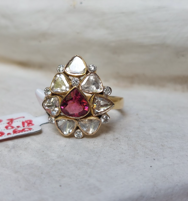 14K Gold Ruby Diamond Polki Ring - Amrrutam