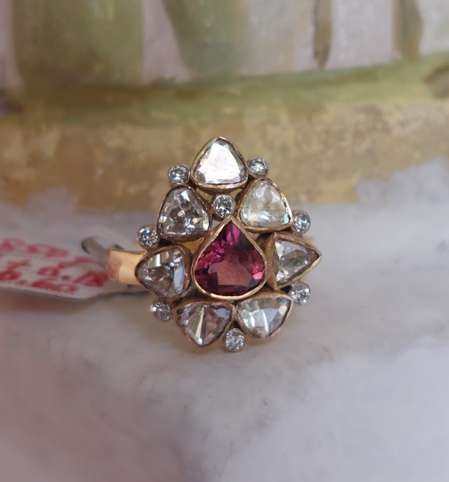 14K Gold Ruby Diamond Polki Ring - Amrrutam