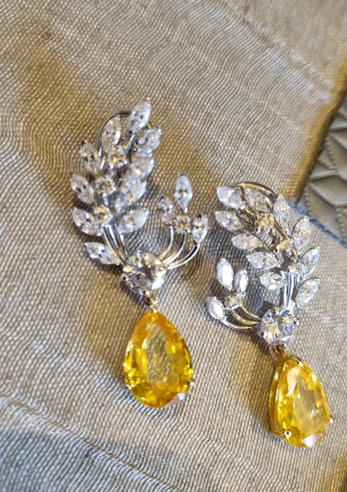 925 Silver Moissanite Citrine Drop Earrings - Amrrutam