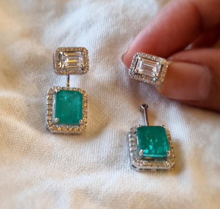 925 Silver Emerald Detachable Tops - Amrrutam