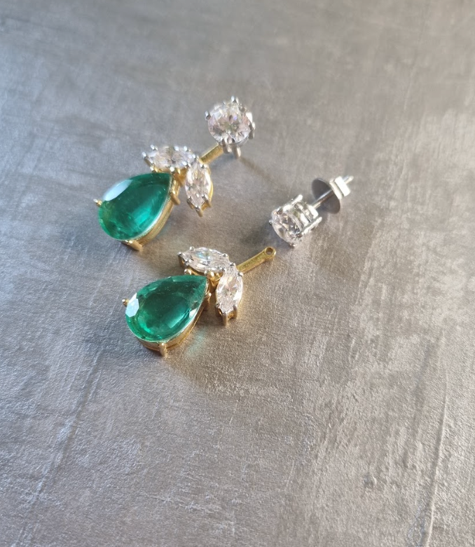 925 Silver Emerald Detachable Drop Tops - Amrrutam