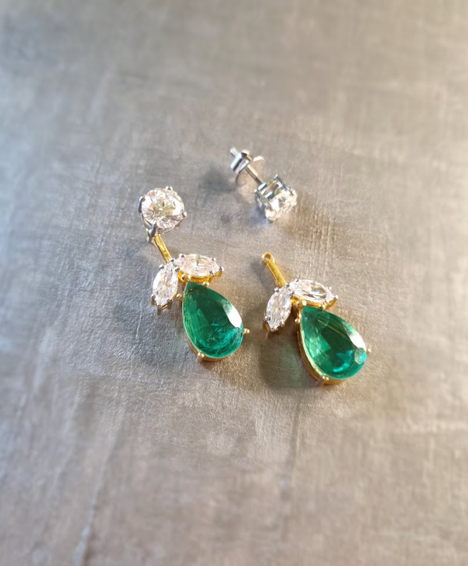 925 Silver Emerald Detachable Drop Tops - Amrrutam