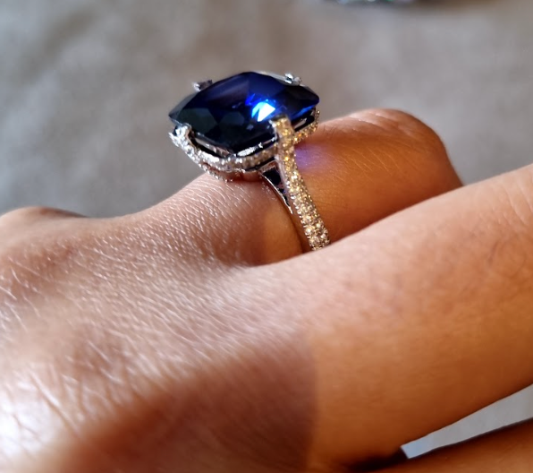 925 Silver Blue Sapphire Cushion Ring - Amrrutam