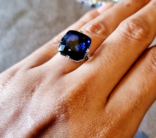 925 Silver Blue Sapphire Cushion Ring - Amrrutam