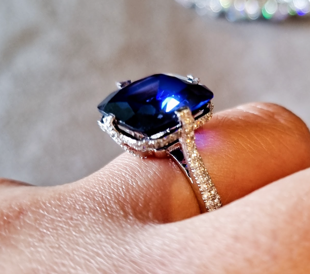 925 Silver Blue Sapphire Cushion Ring - Amrrutam