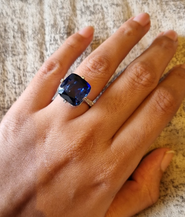 925 Silver Blue Sapphire Cushion Ring - Amrrutam