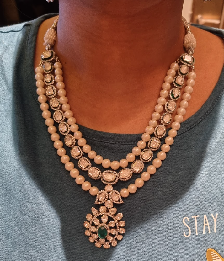 925 Silver 4in1 Kaza Polki Necklace Set - Amrrutam