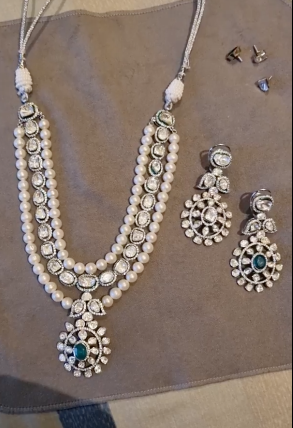 925 Silver 4in1 Kaza Polki Necklace Set - Amrrutam