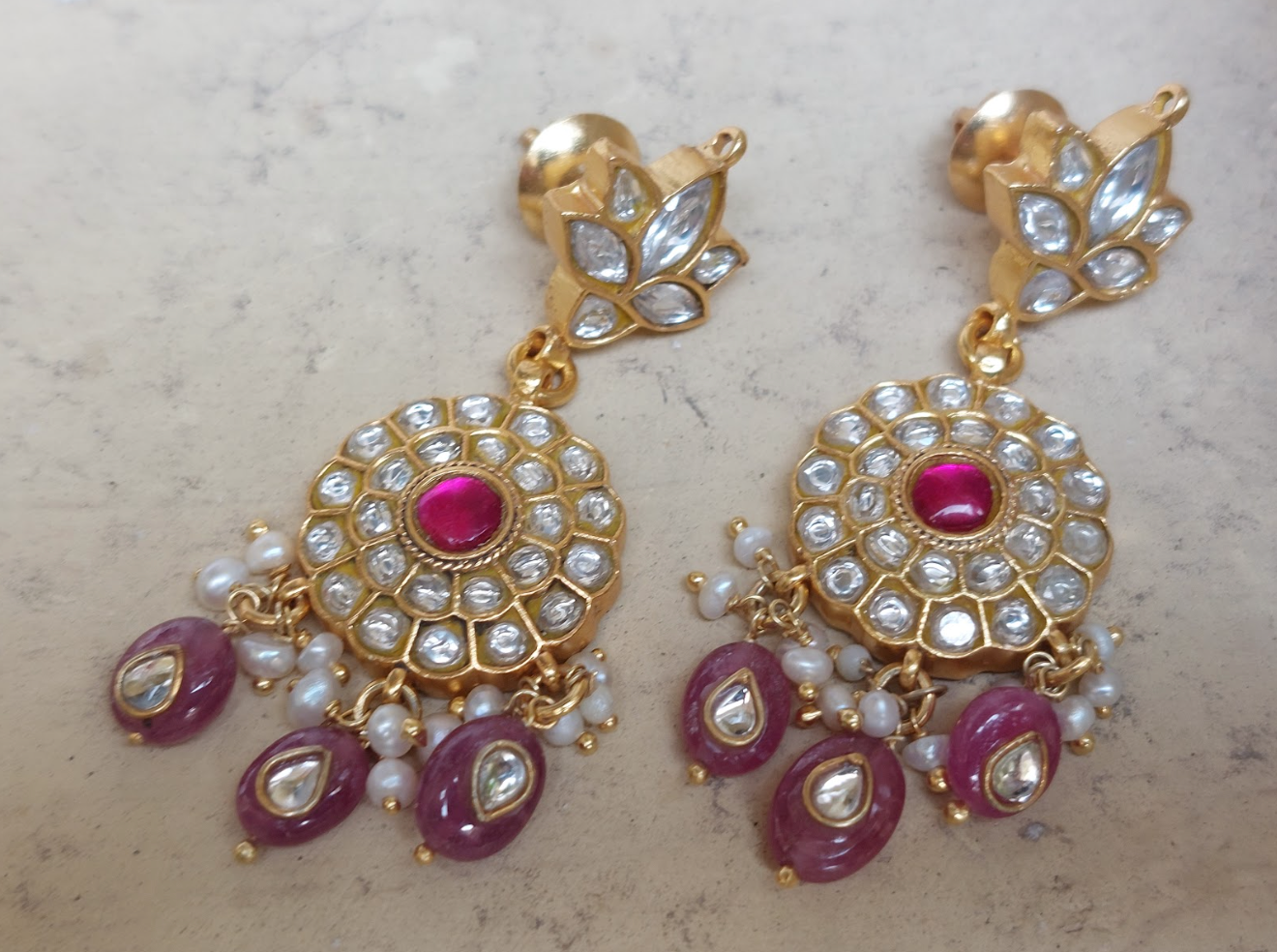 925 Silver Firoz Pink Polki Earrings - Amrrutam