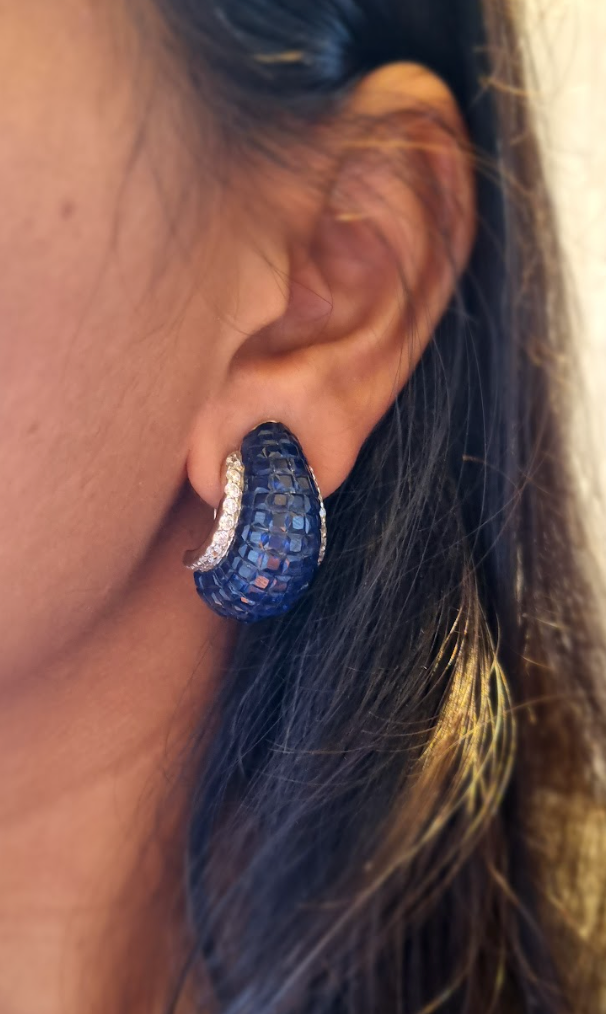 925 Silver Blue Sapphire Hoop Earrings - Amrrutam