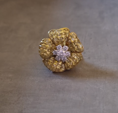 925 Silver CZ Citrine Flower Ring - Amrrutam