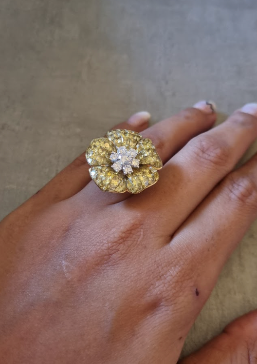 925 Silver CZ Citrine Flower Ring - Amrrutam