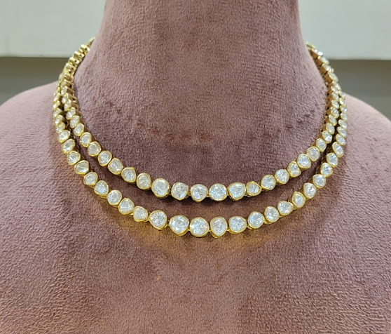 925 Silver Elegant Double Line Polki Necklace - Amrrutam