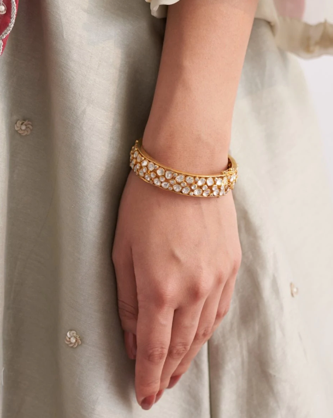 925 Silver Bellaur Polki Bangle Set - Amrrutam