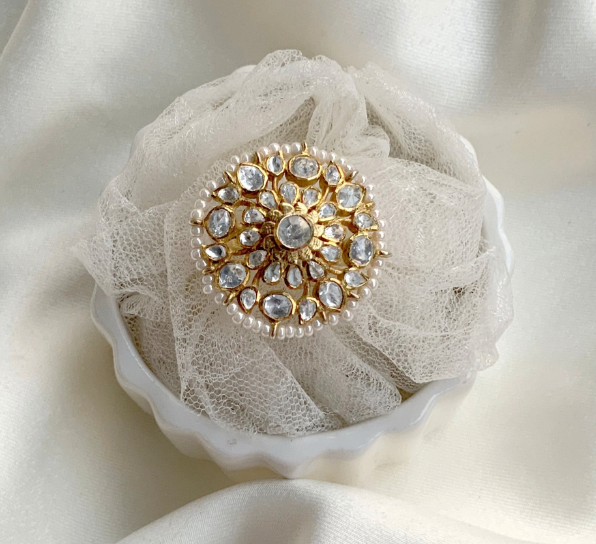 925 Silver Ruhi Polki Ring - Amrrutam