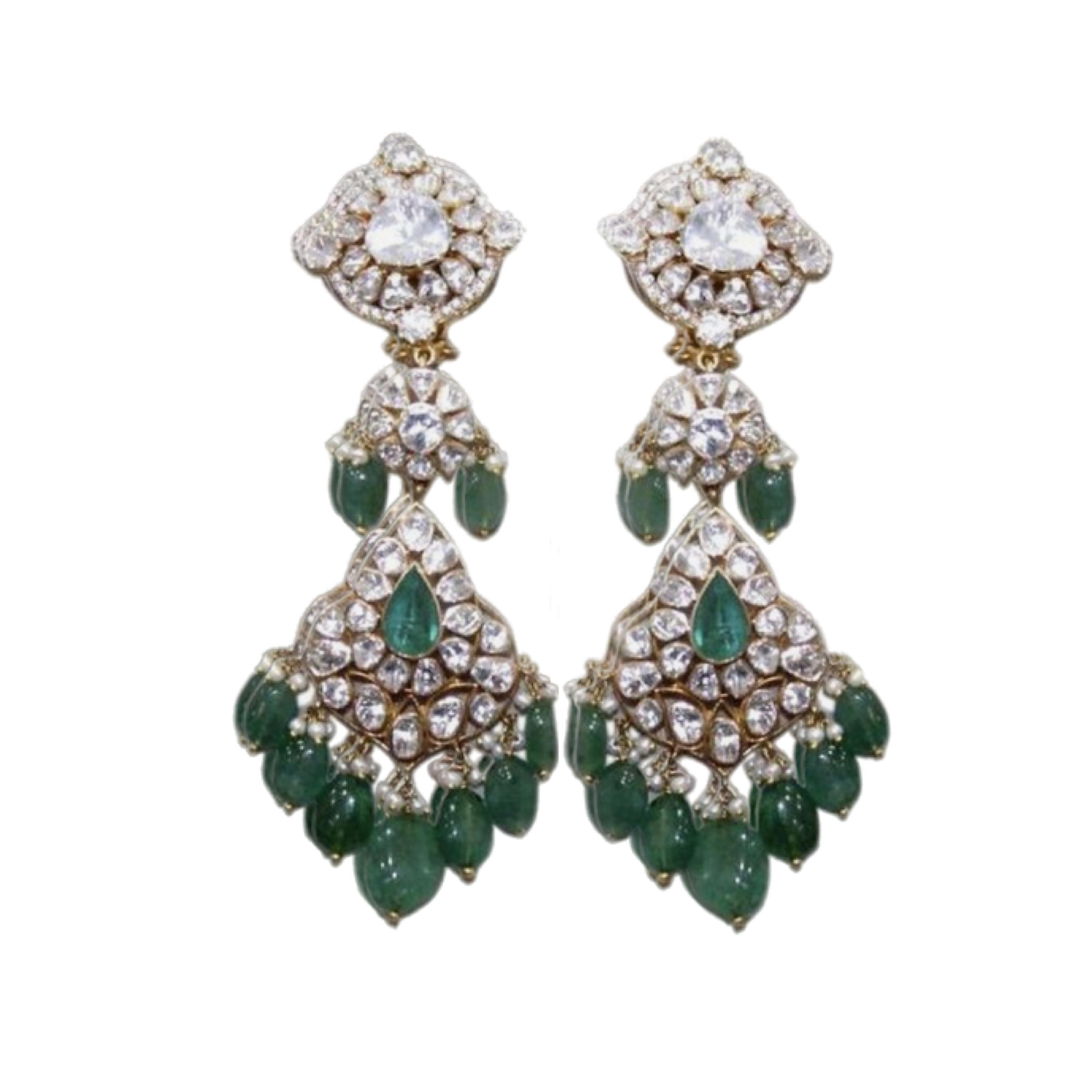 925 Silver Emerald Polki Choker Necklace Set - Amrrutam