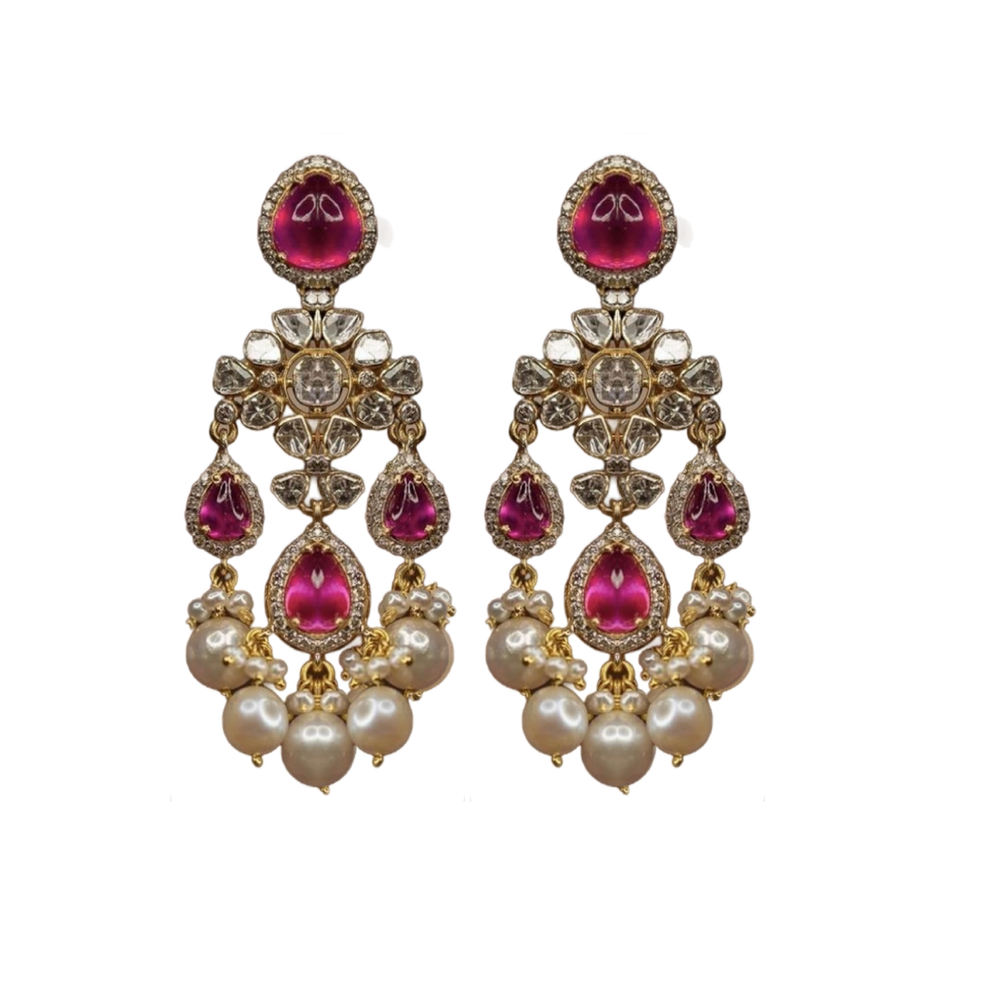925 Silver Diya Pink Polki Earrings - Amrrutam