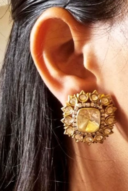 925 Silver Piyaasi Polki Stud Earring - Amrrutam