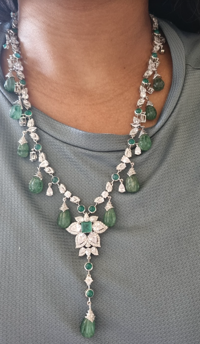 925 Silver Watermelon Necklace Set - Amrrutam
