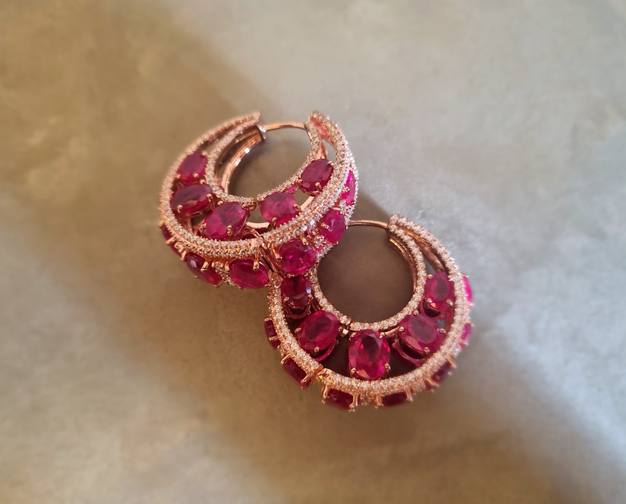 925 Silver Oval Ruby Hoop Earring - Amrrutam