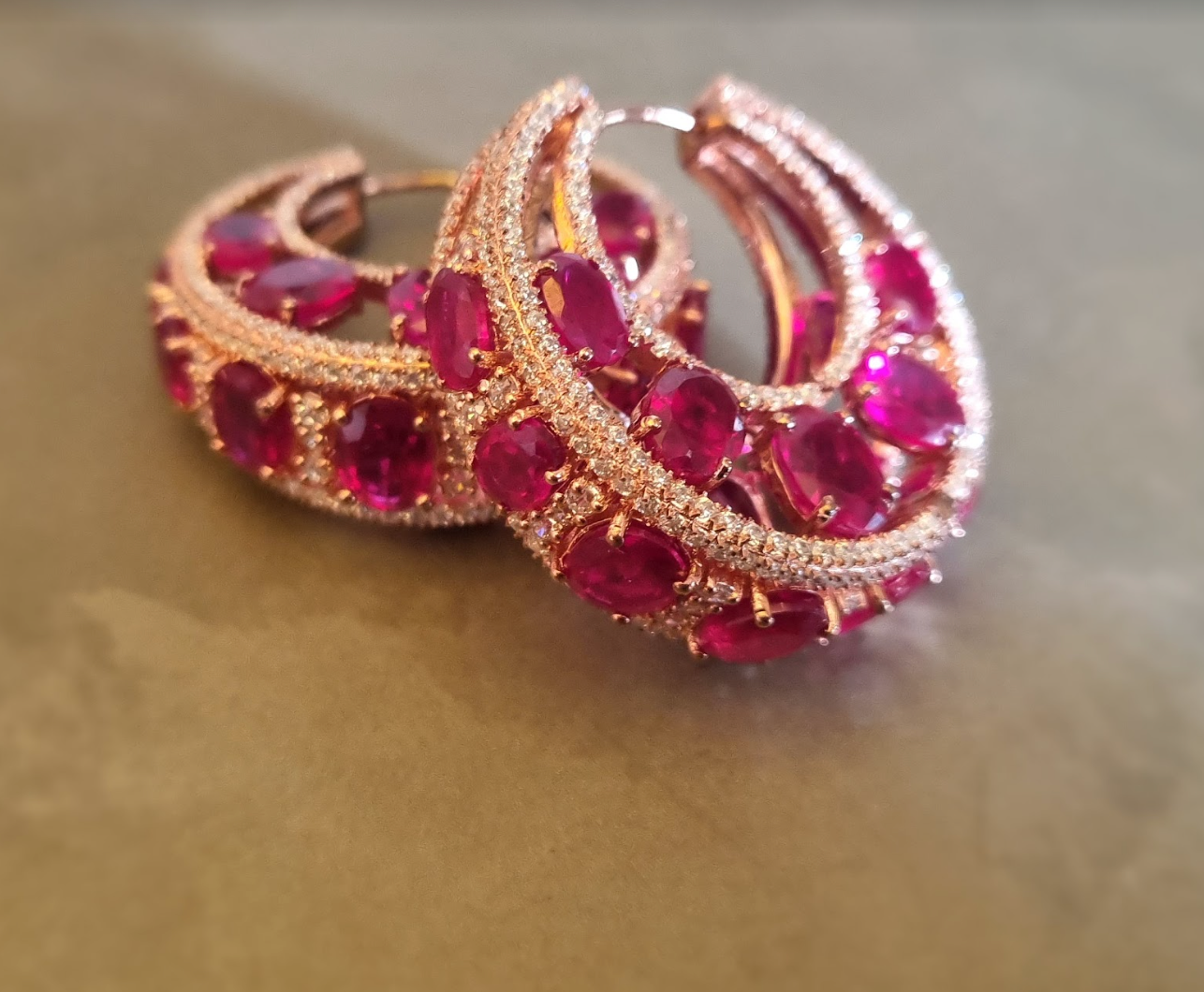 925 Silver Oval Ruby Hoop Earring - Amrrutam