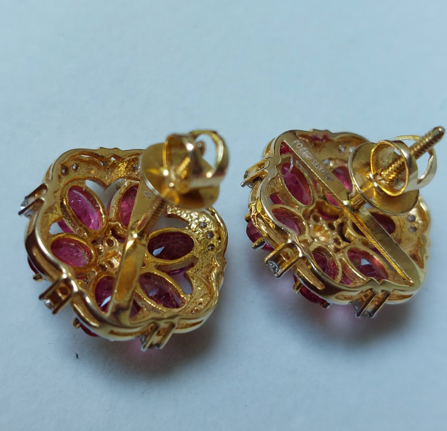 14K Gold Rubellite Diamond Stud Earrings - Amrrutam
