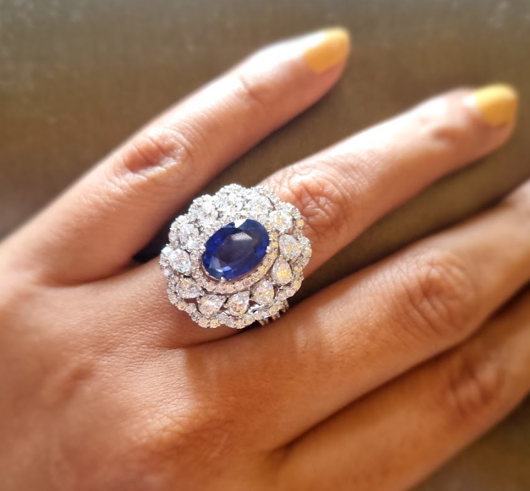 925 Silver Oval Sapphire Ring - Amrrutam