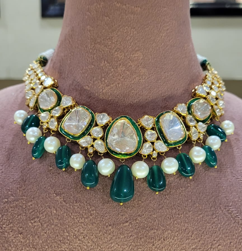 925 Silver Meena Rajasi Polki Necklace - Amrrutam