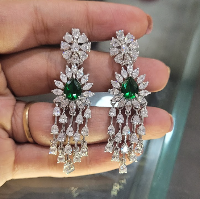 925 Silver Emerald Swarovski Drop Earrings - Amrrutam