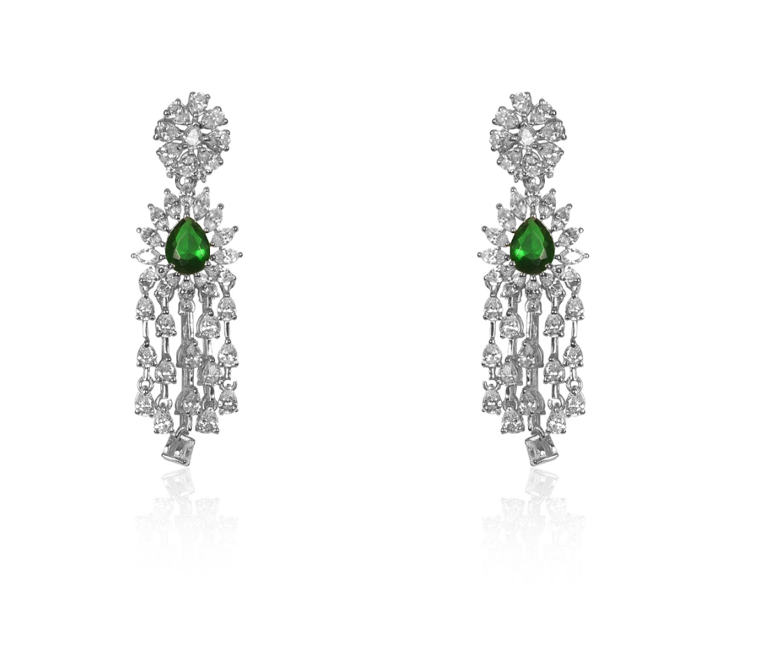 925 Silver Emerald Swarovski Drop Earrings - Amrrutam