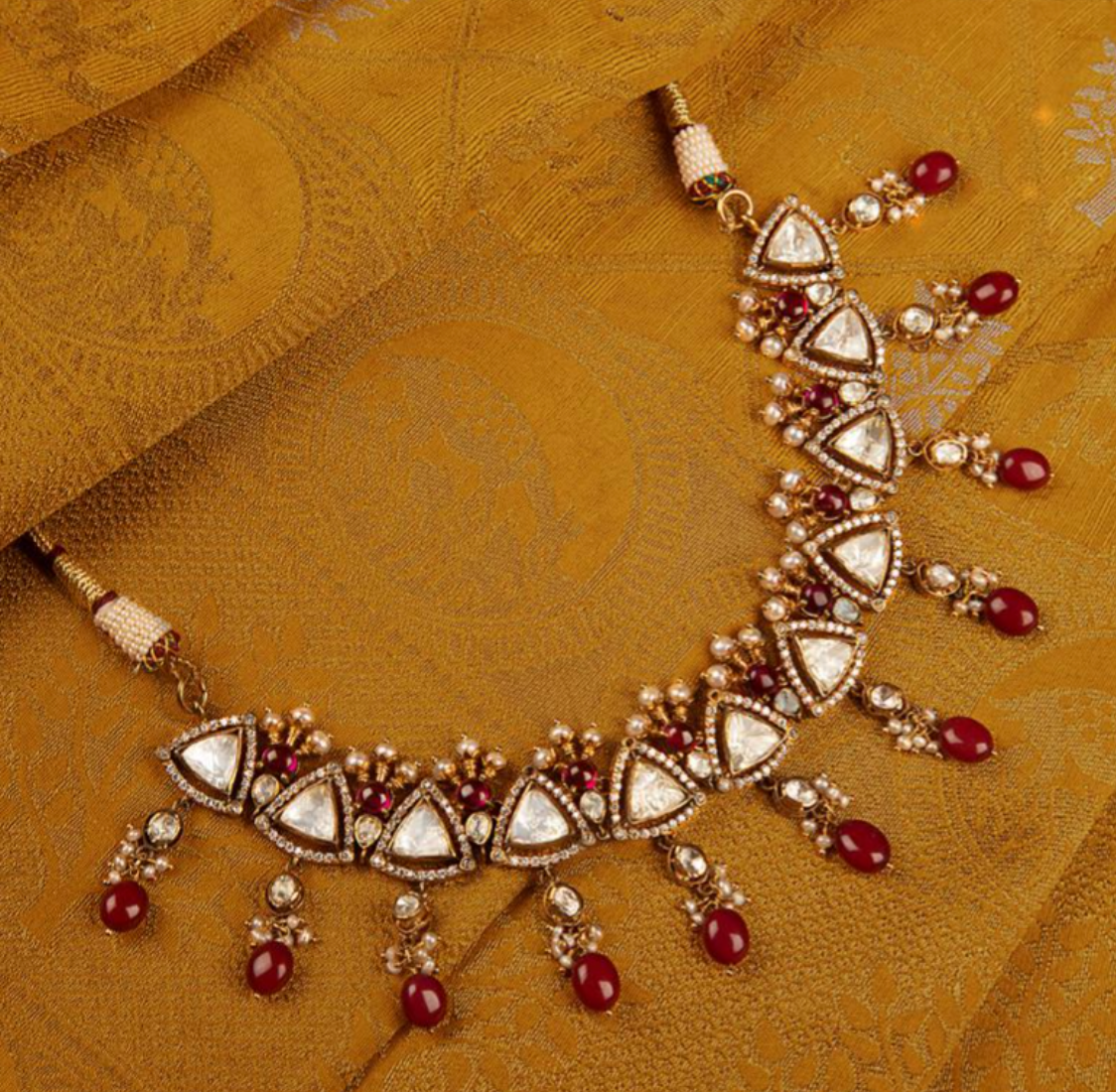 925 Silver Ruby Polki Surya Chandra Necklace - Amrrutam