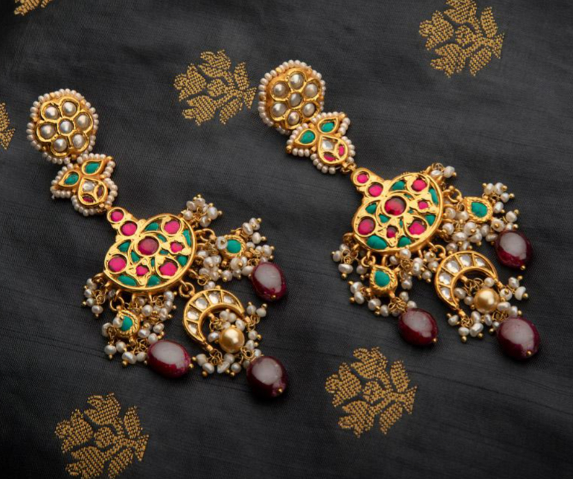 925 Silver Patra Kundan Dangler Earrings - Amrrutam