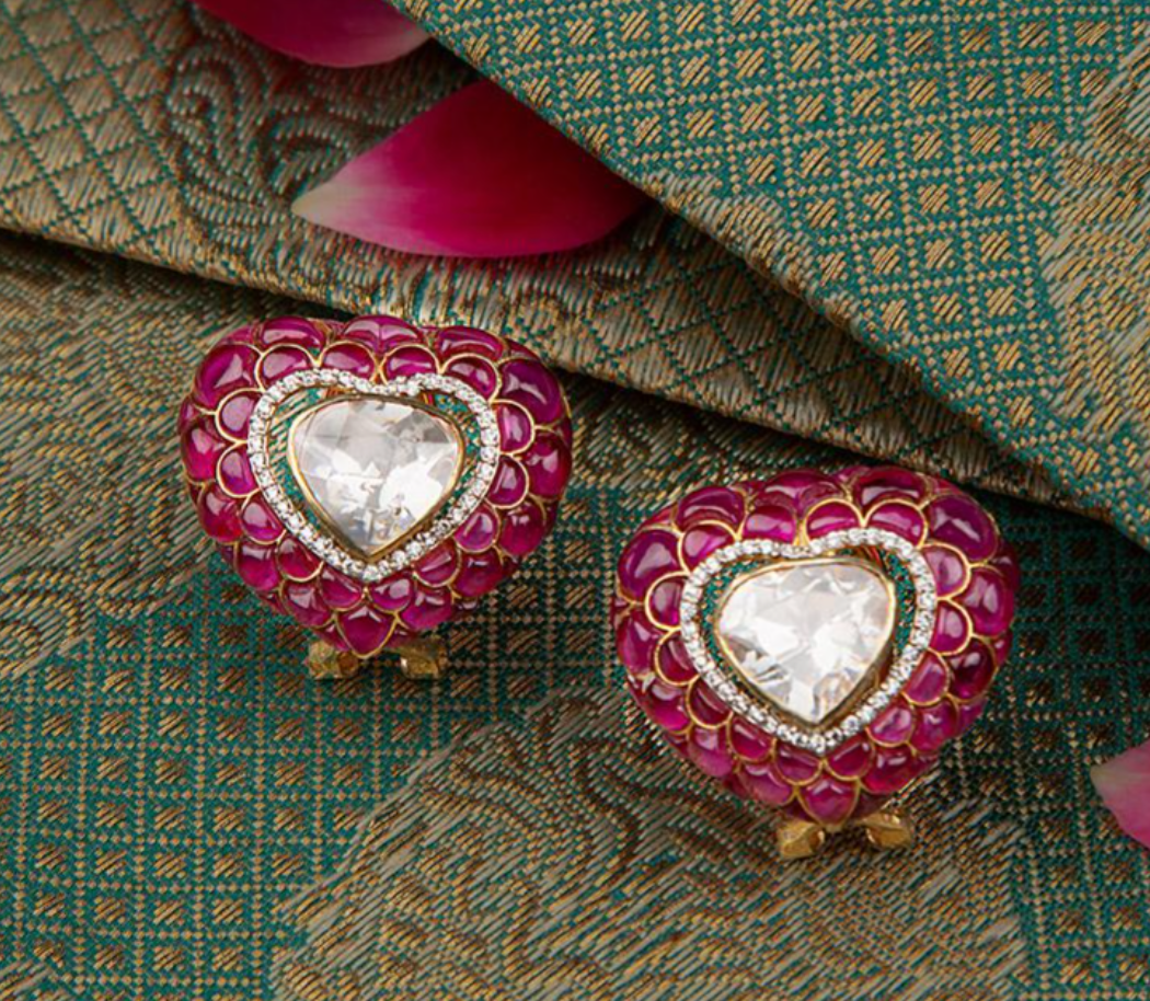 925 Silver Ruby Heart Stud Earring - Amrrutam